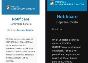 Craiova, noul Monaco al parcărilor? Un loc a ajuns la 2.920 de lei, iar mulți licitatori au aflat prea târziu că suma era pe lună