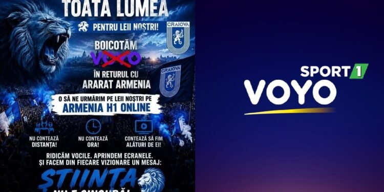 Suporterii Universității Craiova lansează boicotul VOYO înaintea returului cu Ararat-Armenia