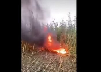 Dronă prăbușită în lanul de porumb