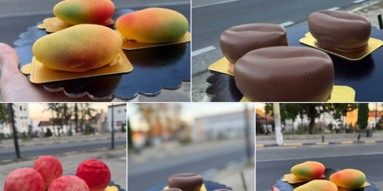 Prăjituri care arată ca niște fructe, la o cofetărie din Gorj. Mango, zmeură, piersică și bob de cafea