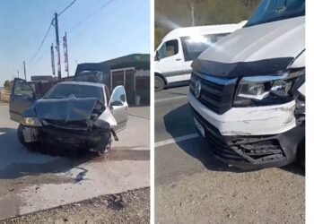 Accident cu microbuzul plin cu salariați ai Termocentralei Turceni! Mai mulți pasageri s-au lovit în urma impactului